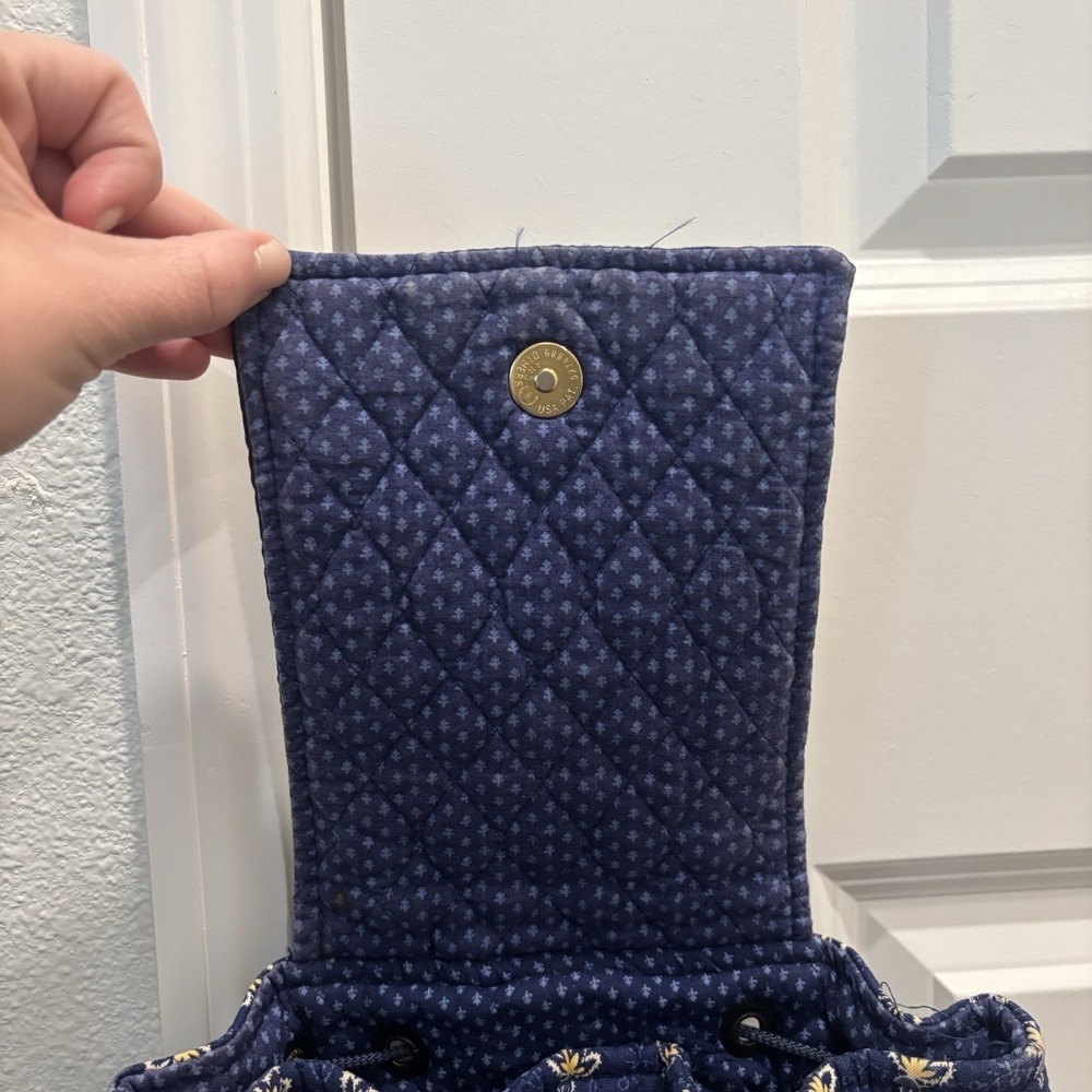 Vera Bradley Maison Blue Yellow Floral Backsack Drawstring Backpack Bag Purse - Picture 3 of 12